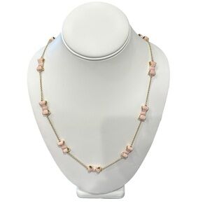 Kate Spade “Take A Bow” Gold Tone Pink Enamel Bow Necklace